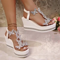 Shiny Crystal Wedge Heel Sandals for Women Fashion Clear PVC Platform Sandals Woman Thick Sole Rhinestone Butterfly Party Shoes - Image 2