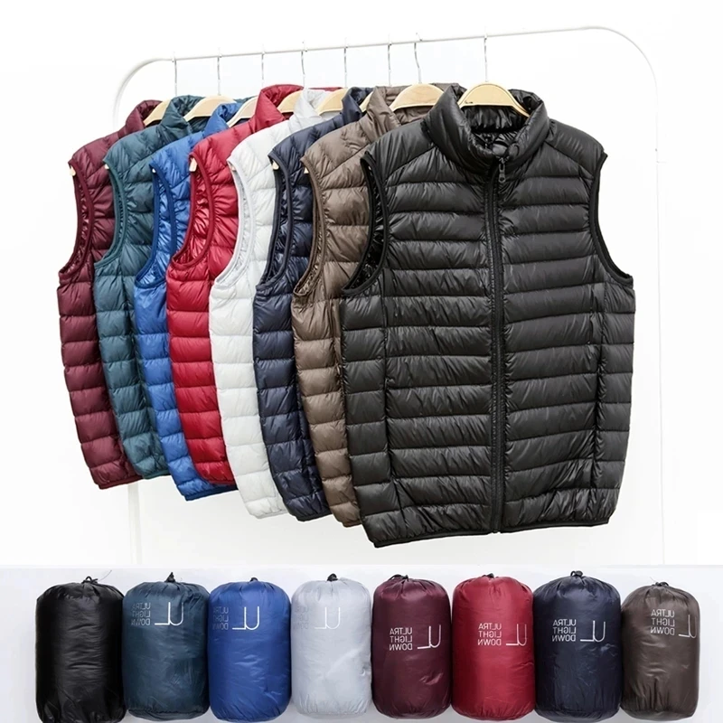 Ultra-light Men's coats Sleeveless White Duck Feather Warm Down Vest jacket Men Lightweight Windproof Warm Waistcoat Portable