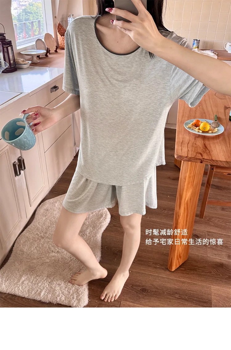 Koreanische Modal frauen Pyjamas Set Neue Komfort Bh Pad Kurzarm Shorts Anzug Weichen Sommer Pijama De Mujer Weibliche Nachtwäsche – Detail 19
