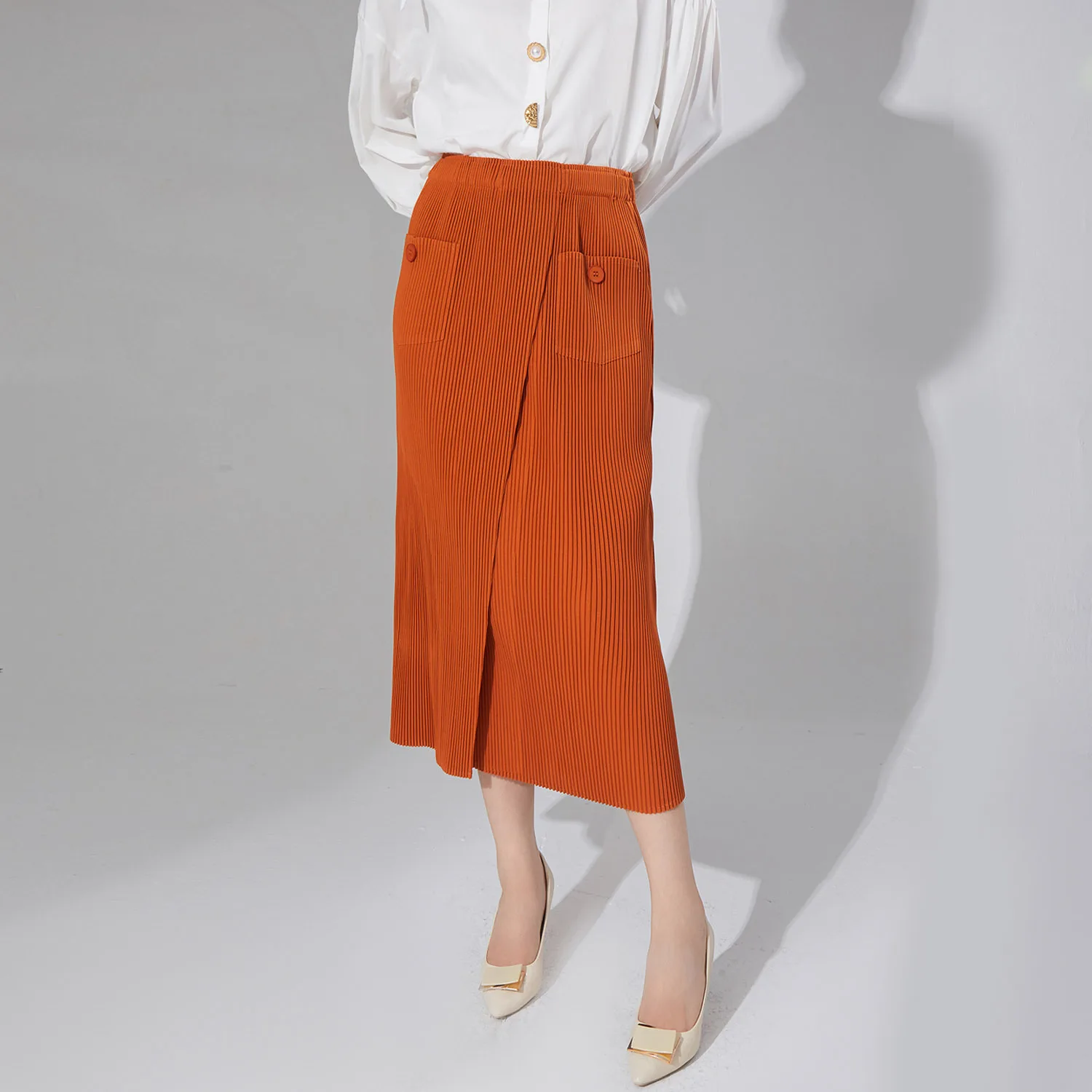 

2023 autumn split skirt women's fashion casual pleated skirt