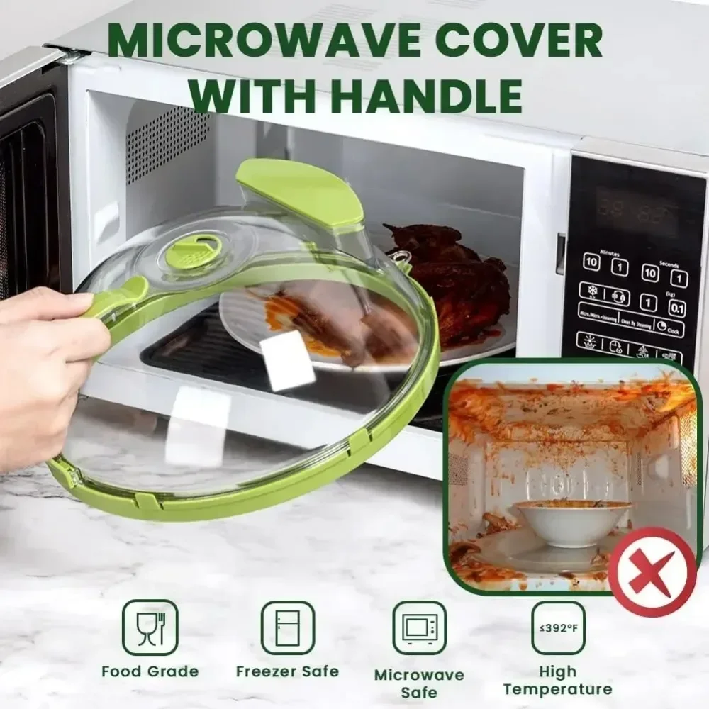 Microwave Food Cover Microwave Cover for Food Clear Microwave Splatter Cover with Water Steamer and Handle 10 Inch Plate Covers Kitchen Gadgets
