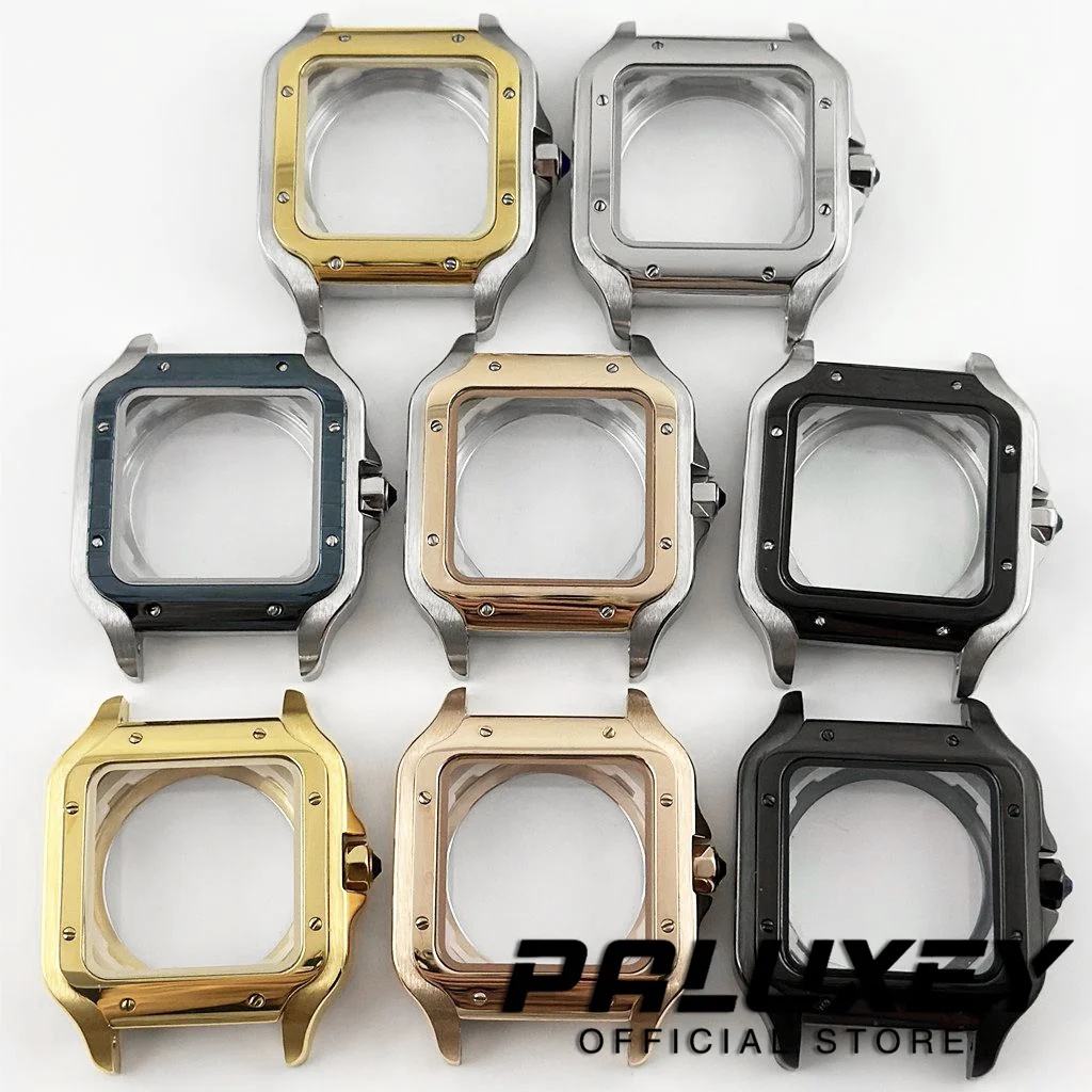 Boîtier de montre carré NH35 38mm, en acier inoxydable 316L, accessoires de montre, pièces de Modification Santos pour mouvements NH35 4R35 NH36 4R36