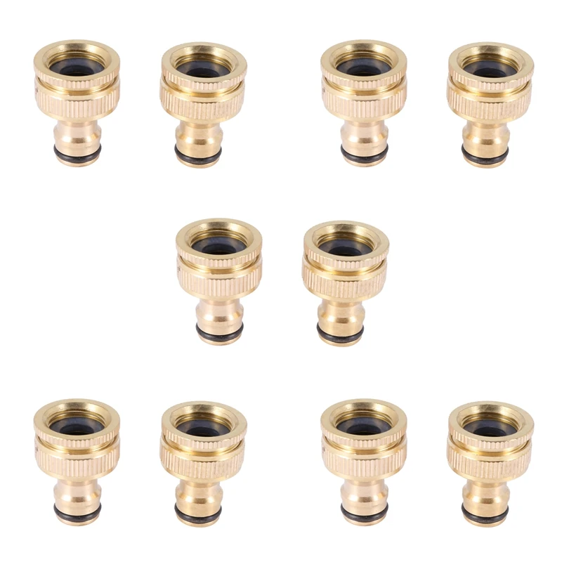 

Hot 10 Pack Brass Garden Hose/Hosepipe Tap Connector 1/2 Inch And 3/4 Inch 2-In-1 Female Threaded Faucet Adapter