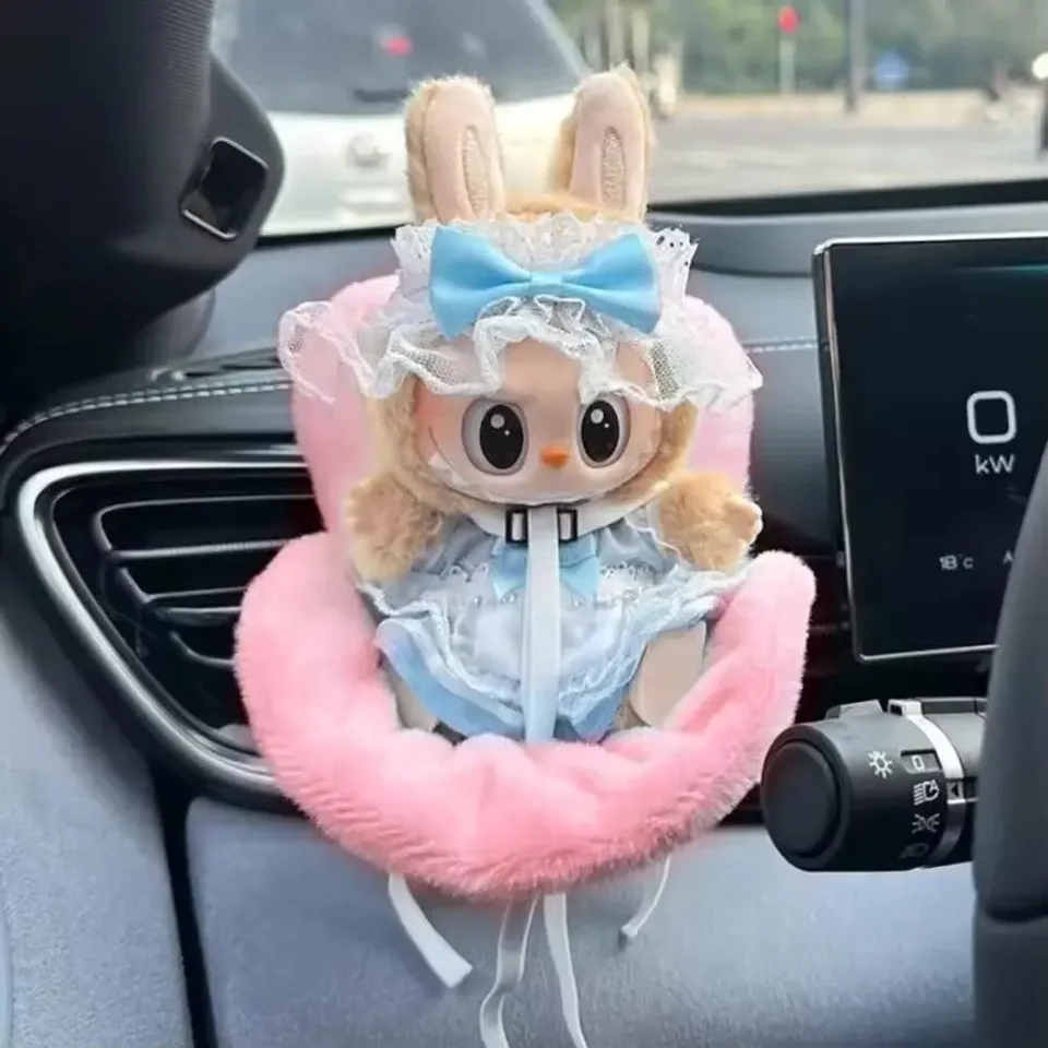 Auto Pluche Poppenstoel Roze - Schattig Veiligheidszitje Met Luchtrooster Clip Voor 10-17cm Poppen