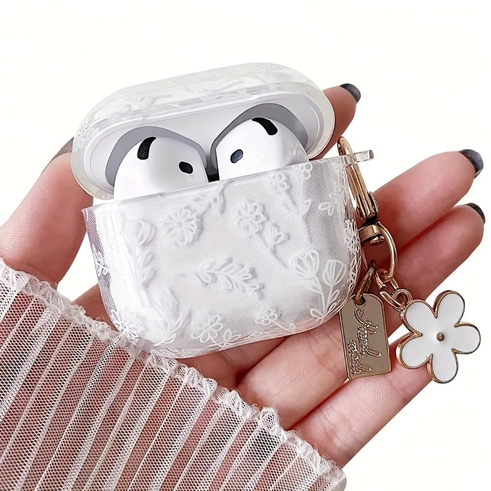 Elegant White Floral Earphone Protective Case Cover