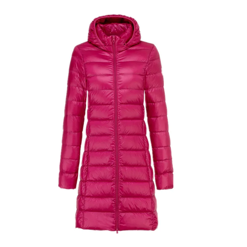 Winter Womens Down Jackets Long Ultra Light Thin Casual Coat Puffer Jacket Slim Remove Hooded Hat Detachable Parka Plus size