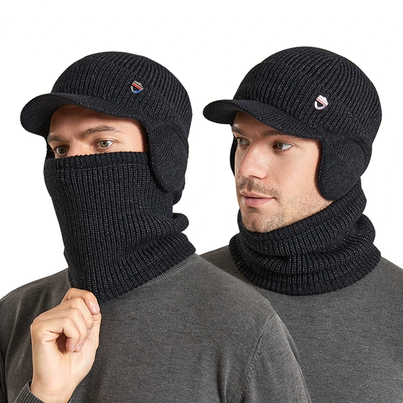2PCS/set Men Knited Hat Scarf Skullies Cap Winter Riding Hat