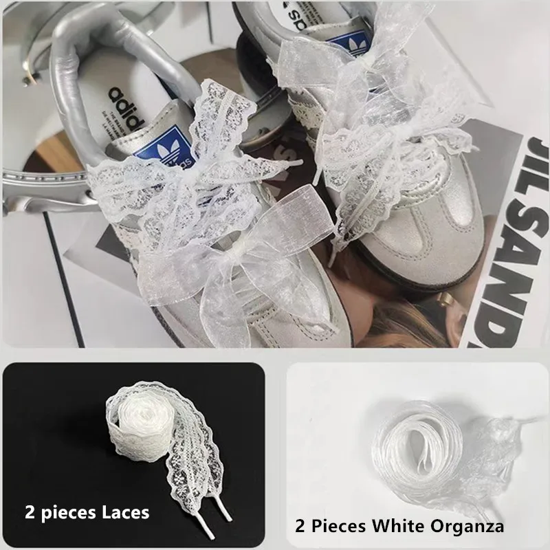 4 Stück elastische hohle Spitze Organza Schnürsenkel Schleife Chiffon Schnürsenkel Modetrend Sport Casual Sneaker Canvas DE Traning Schuhe Schnürsenkel – Detail 10