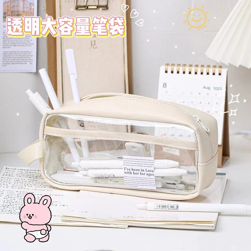 

Kawaii Transparent Pencil Case Student Stationery Storage Bag School Supplies Korean Style Pen Bag Office Supplies Makeup Bag