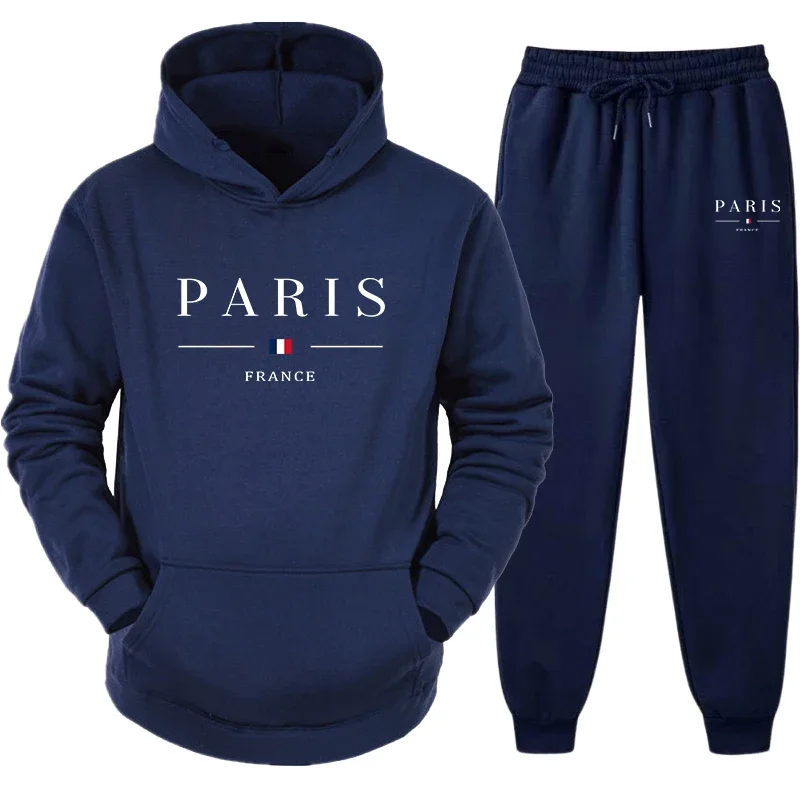 Hooded Sweatshirts Tracksuit for Men High Quality Paris Printed Hoodies and Jogger Pants Male Autumn Winter Casual Jogging Suit 6