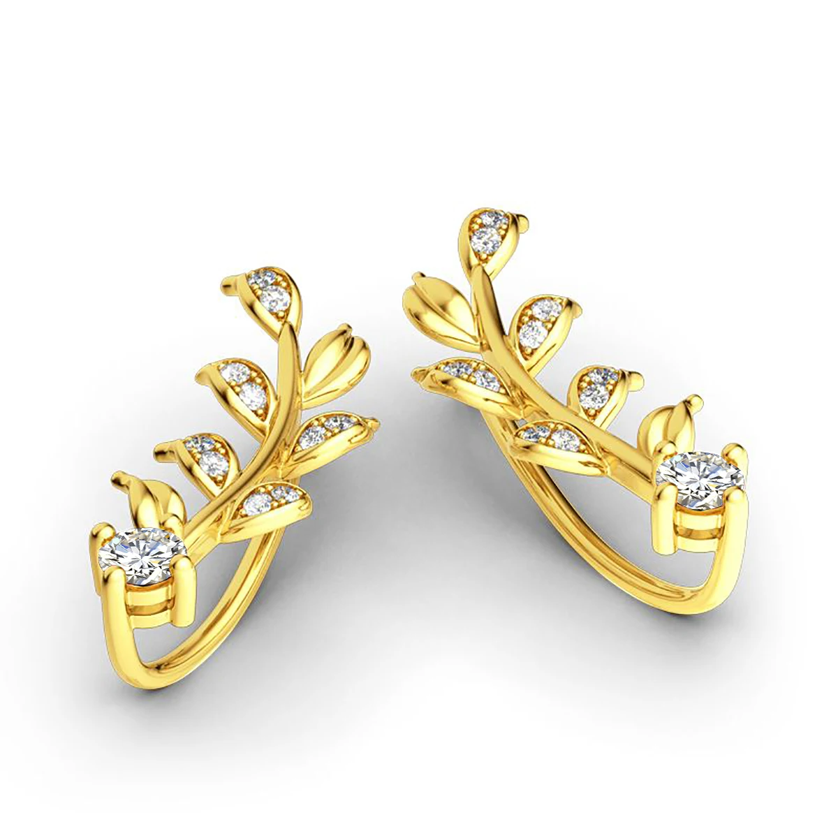 100% Moissanite Earring for Woman 0.3ct Gemstone 14K Gold Color of Climber Perforation Earrings Olive Leaf Pattern Fine Jewelry