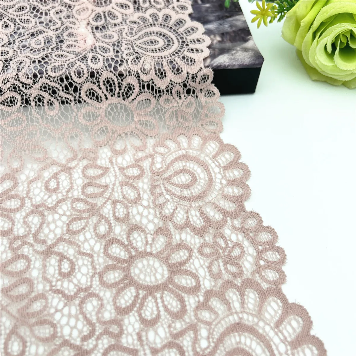 3y/lot Width7 5/8 inch (19.50cm) Blush Pink Elastic Stretch Lace Trim 2