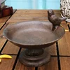 Antique Rustic Round Cast Iron Footed Bird Feeder With Bottom Base Home Garden Decor Table Heavy Metal Storage Bowl Plate Tray 1