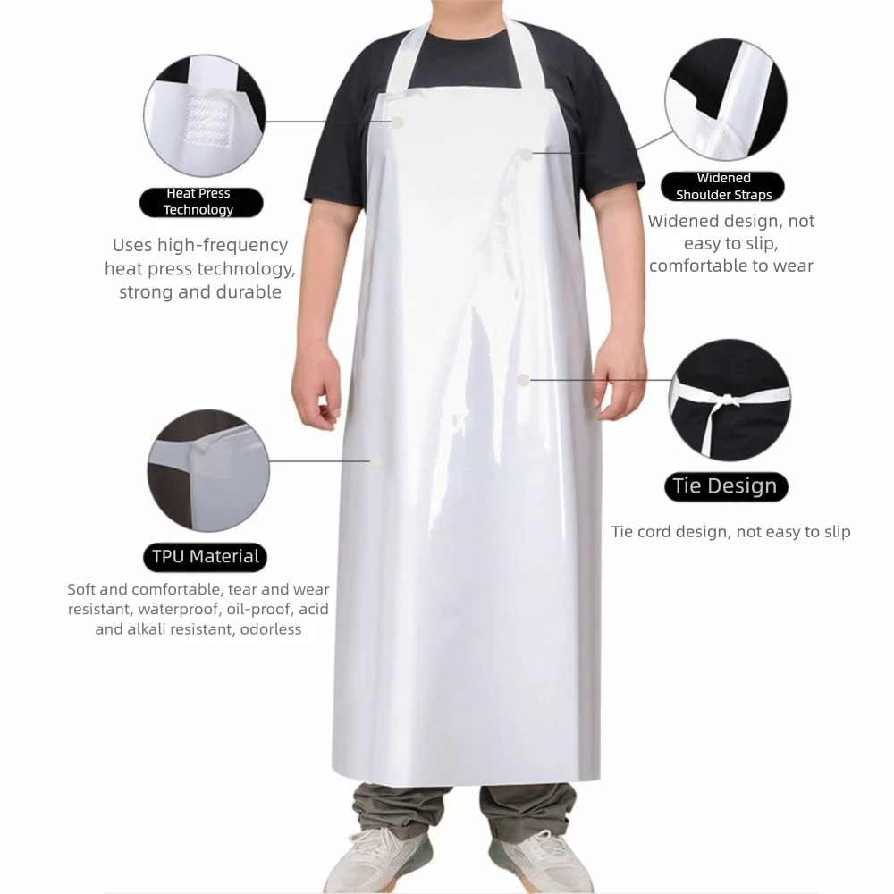 Odorless TPU Oil Resistant Apron Heat-Resistant Thicker Long Waterproof Dishwasher Apron Dirt-Proof Transparent Black
