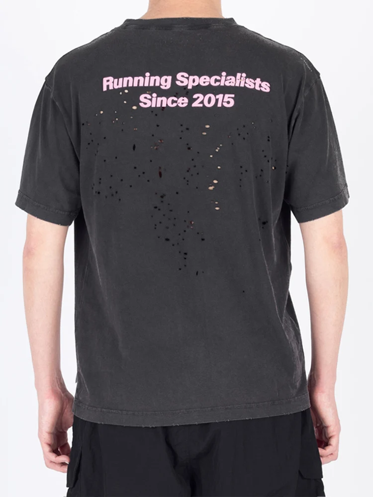 High Quali Satisify Motech round Ne Distred Cotton ort Sve T-irt Running Print Loose Fit Summer Breathable Yout...