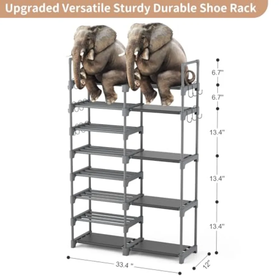Shoe Rack Shoe Storage Organizer for Closet Entryway Garage Bedroom 8 Tier Tall Metal Shoe Shelf for 2632 Pairs Boots Shoes Adj
