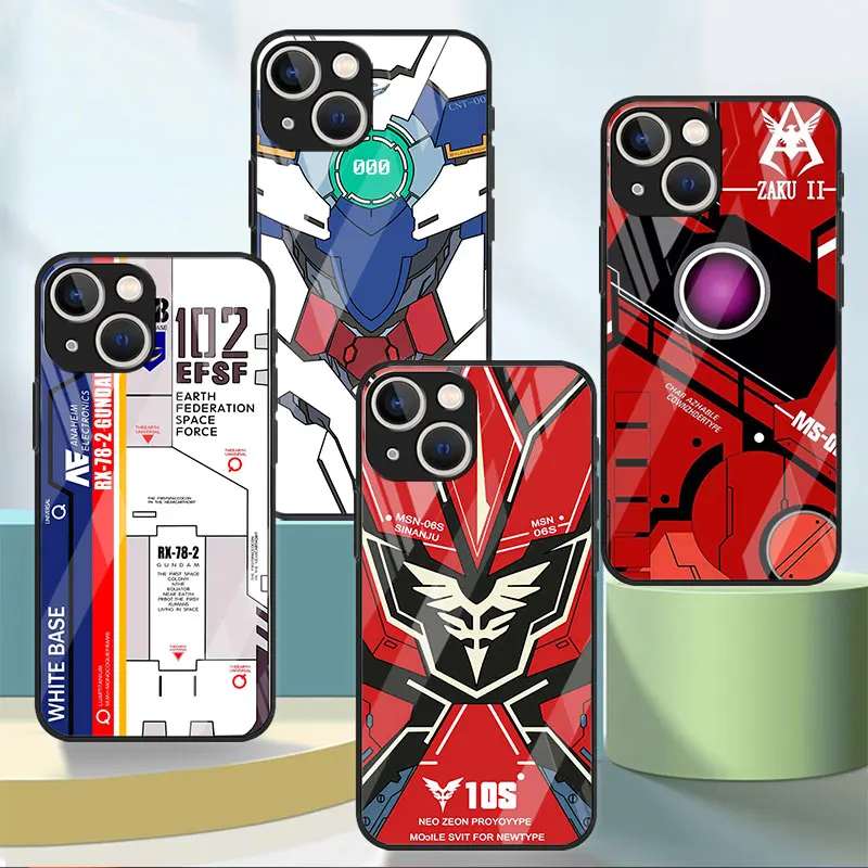 

Tempered Glass Case For Apple iPhone 14 Plus 13 Pro Max 11 12 Mini XR 7 8 Back Phone Cover Luxury Funda Gundam Unicorn Mask Capa