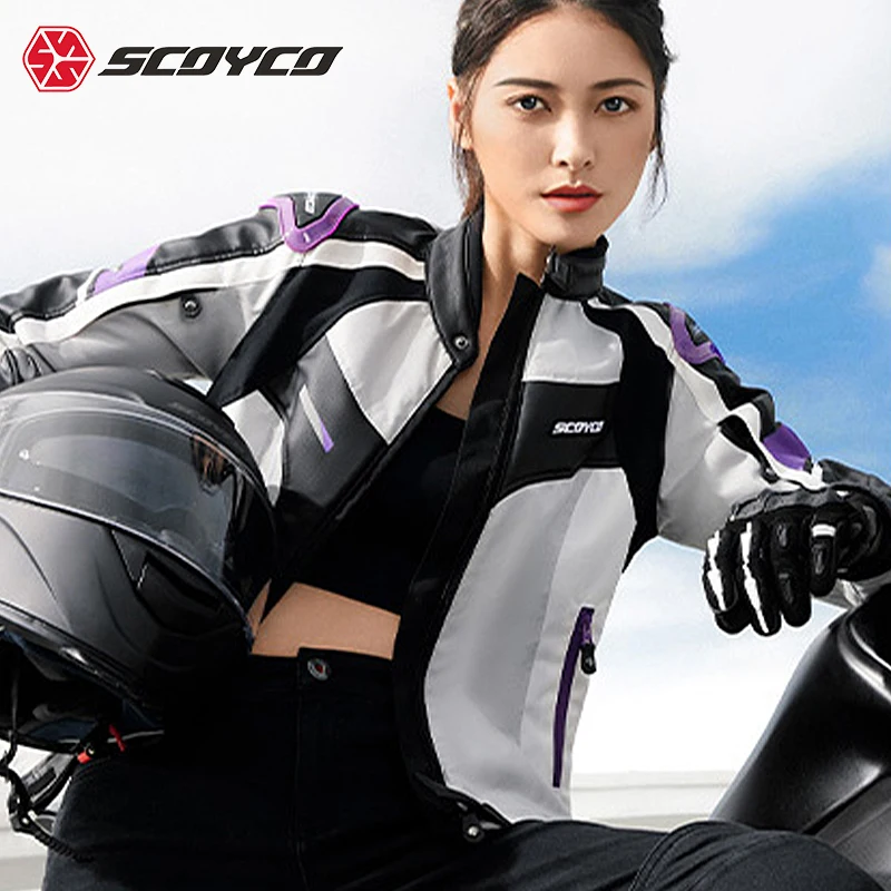 

Модная женская одежда для езды на мотоцикле SCOYCO, дышащая сетчатая подкладка, встроенные Наплечные подушечки, налокотники, женская куртка из 7 предметов