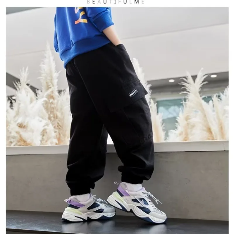 Boys Cargo Pants Spring Streetwear Jogger Sweatpant Trousers Teenage Kids Elastic Waist Long Pants for Children 10 to 12 Years