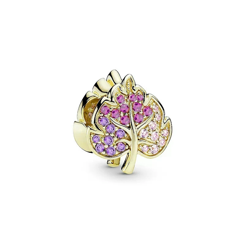 Gold Family Tree Daisy Cherry Blossoms Leaf Charm Beads DIY Women Jewelry Gifts Making Fit Original European 925 Silver Bracelet 5