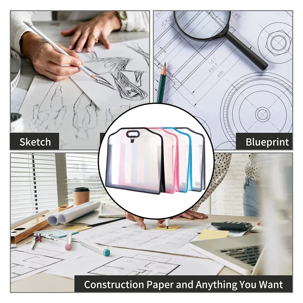 2pcs Thickened A3 Art Portfolio With Handles 3d Transparent File Bag Container Large-capacity Album Storage Pouch Dropship