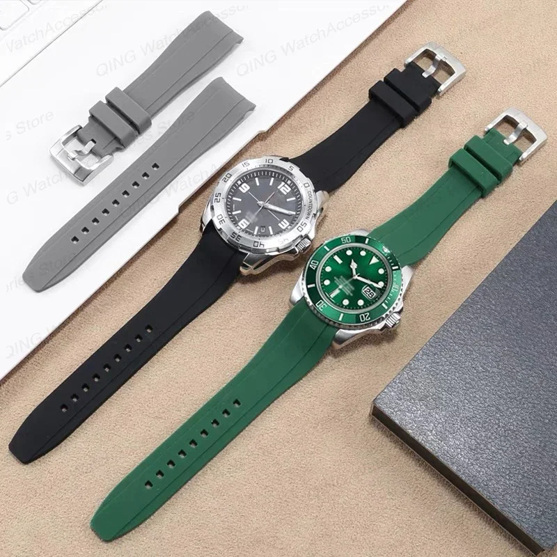 Universal Curved-End Silicone Sport Watch Band - Waterproof Rubber Bracelet