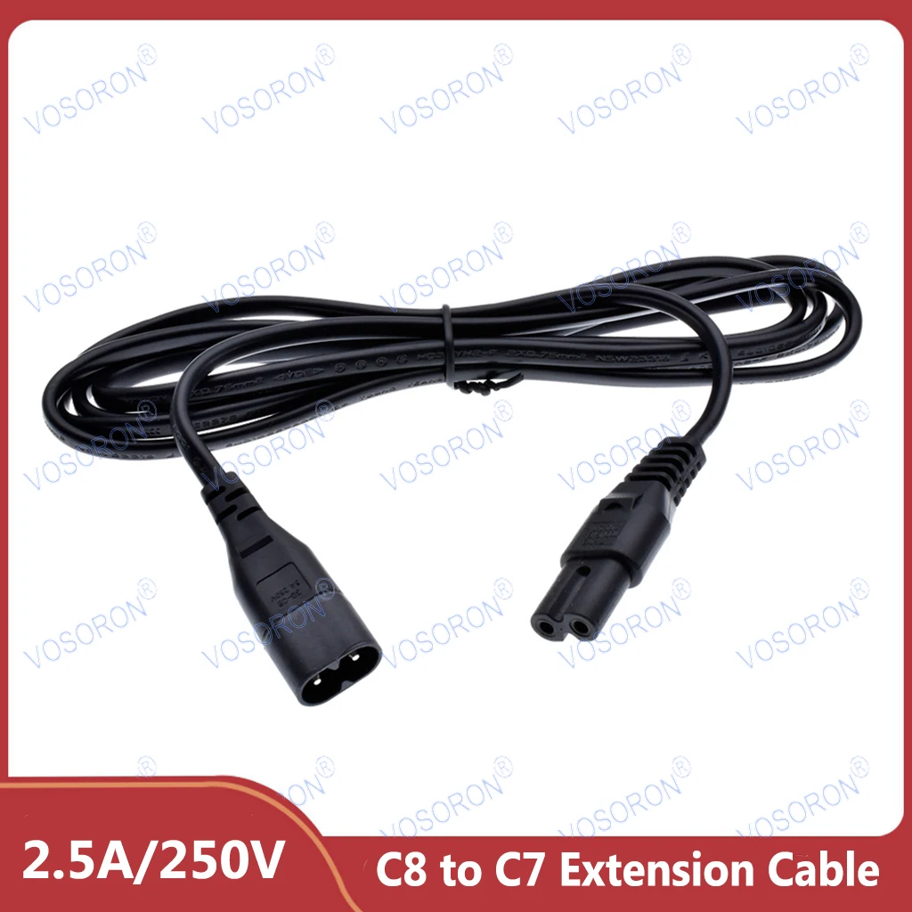 Universal IEC 320 C8 to C7 AC Power Extension Cable, Type Figure 8 Adapter Cord