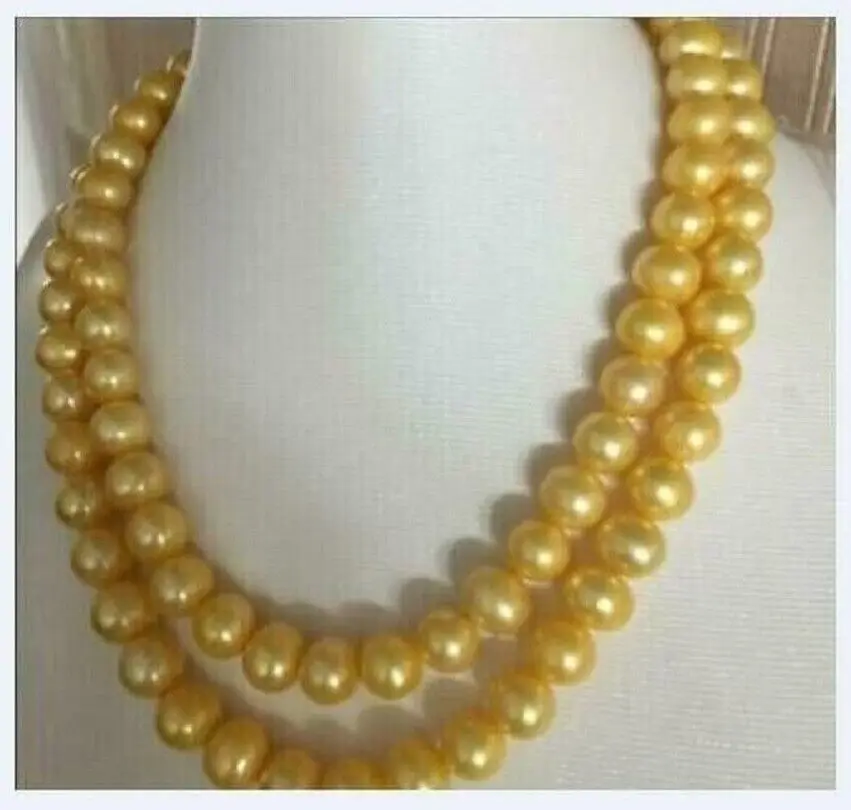 

35" AAAAA 9-10MM SOUTH SEA NATURAL GOLD ROUND PEARL NECKLACE 14K GOLD CLASP