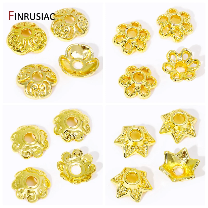 14 Karat/18 Karat vergoldet Messing Blume/Stern Perle End kappen für DIY Perlen Schmuck machen Ergebnisse Handarbeiten DIY Zubehör Großhandel
