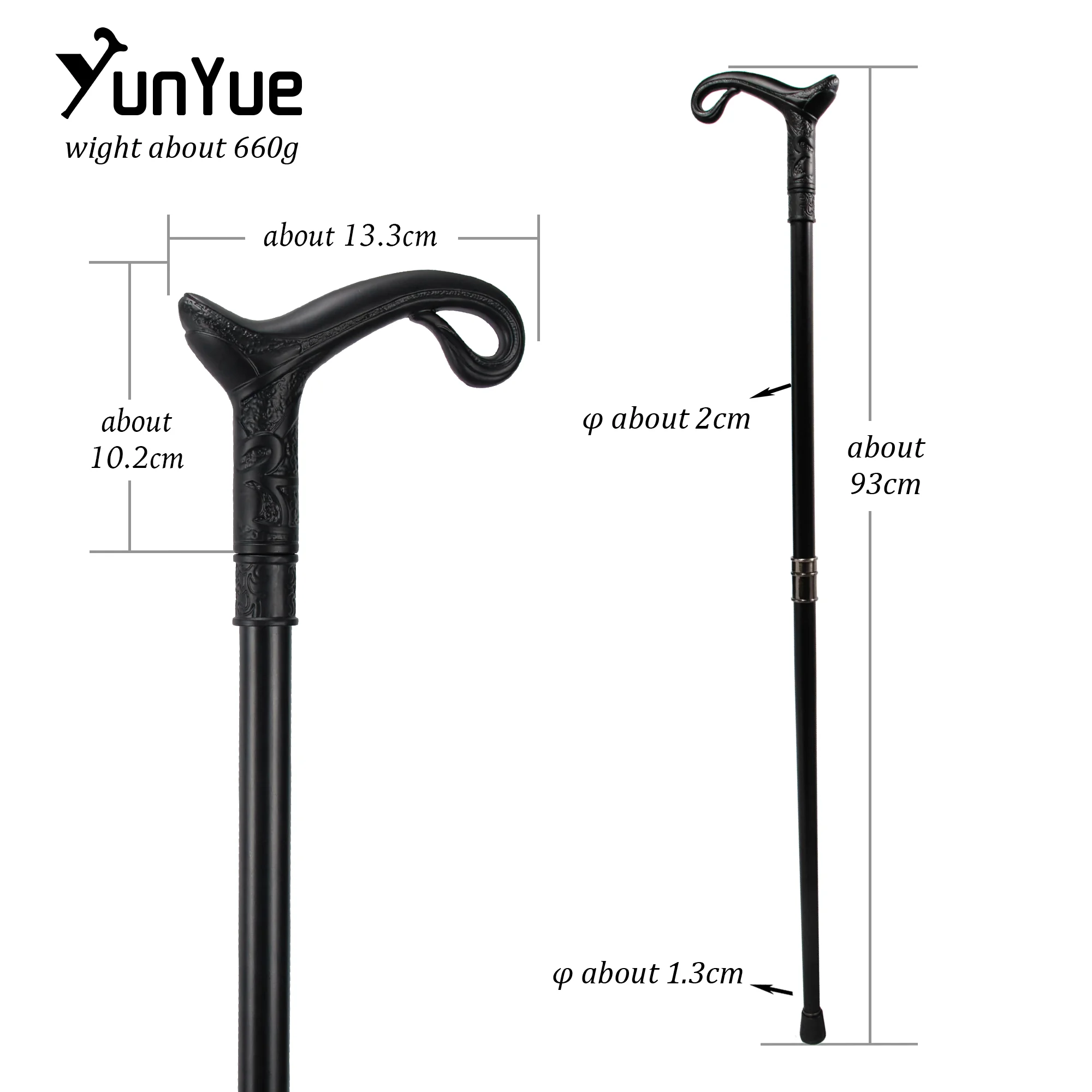 Matte Black Curve Line Type Walking Cane Lady Fashion Decorative Walking Stick Gentleman Vintage Elegant Cane Cosplay Props 93cm