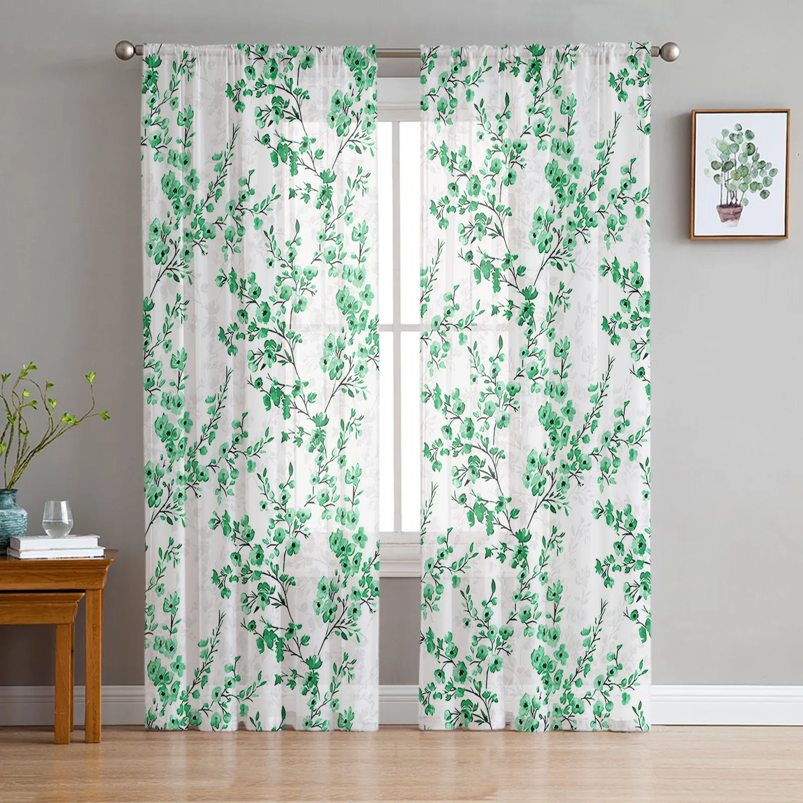 

Flower Watercolor Leaves Tulle Curtains for Living Room Sheer Curtain for Bedroom Christmas Blinds Voile Curtains