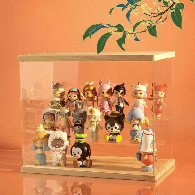 Transparent Acrylic Ladder Display Box Solid Wood Dustproof Storage Box For Blind Box Toys, Car Models Storage and Display 4