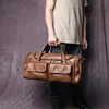 New Retro Large Capacity Men's Frosted Leather Travel Bag Made Of Old Top Layer Cowhide Portable Short Distance Luggage Bag 3