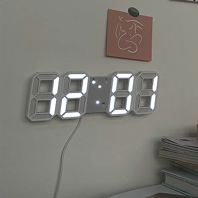 Wall Clock 3D Wall Clock LED Digital Clock 3D Number Wall Clock 3D LED Digital Alarm Clock Glow Night Wall Clock Silent Desktop Alarm Clocks Adjustable Electronic Watch Home Room Decoration