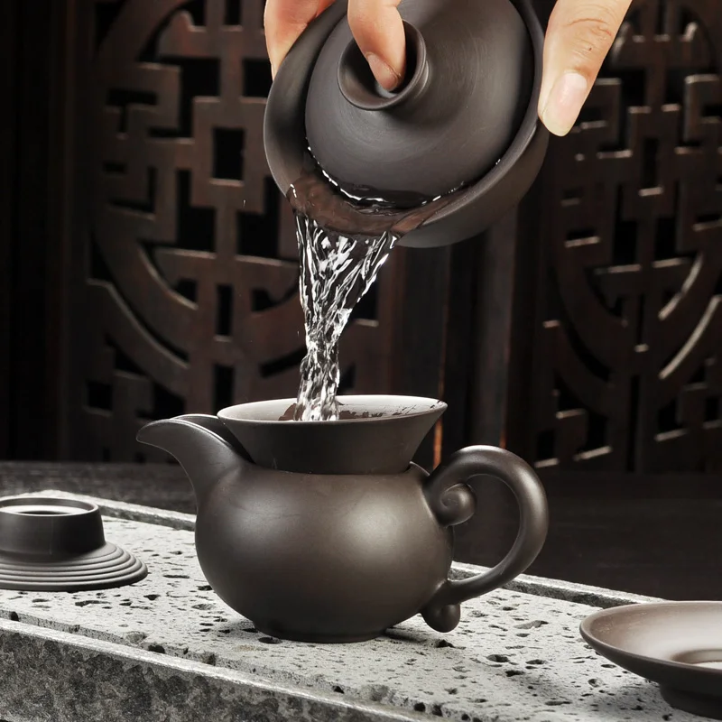 Yixing Purple sand tea set black ceramic kung fu Teapot teacup gaiwan Tureen tea ceremony