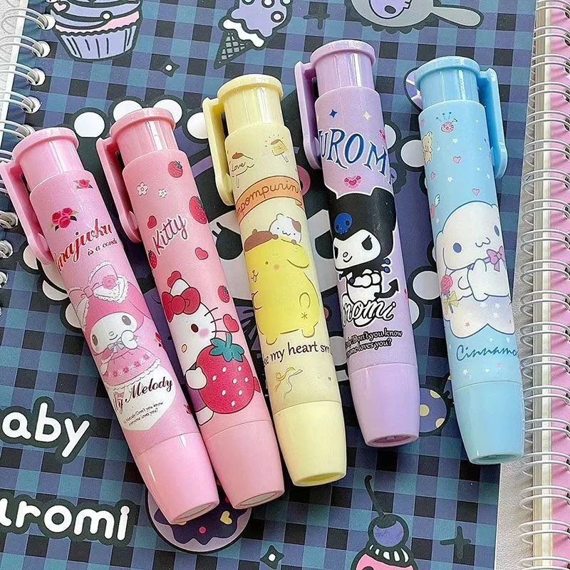 

New Sanrio Press Eraser 12/24pcs Students Kawaii Stationery Cute Automatic Eraser Clean Rubber Children Birthday Gift Wholesale