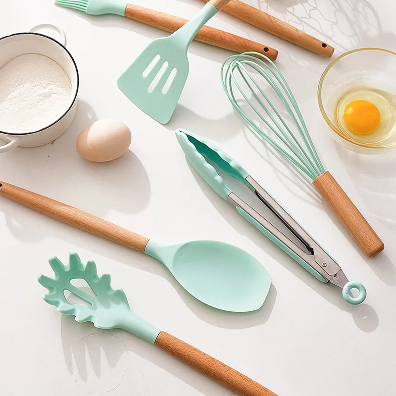 Kitchen Utensils 1PC Silicone Non-Stick Spatula Shovel Soup Spoon Handle Set BPA Free