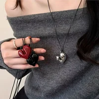 LATS New Heart Pendant Necklace for Women Men 85CM Adjustable Pull-out Sweater Chain Fashion Jewelry Accessory Gift