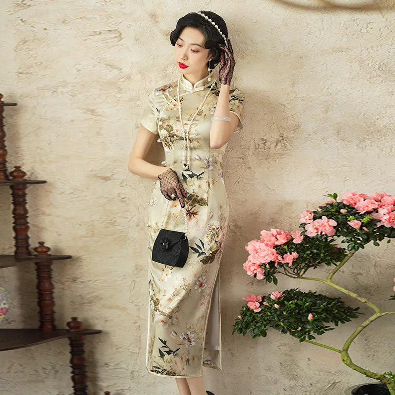 Sukienka jedwabna ulepszony młody długi Suzhou wysokiej jakości sukienka z prawdziwego jedwabiu sukienka jedwabna letnie damskie Cheongsam Qipao nowy chiński styl nowy