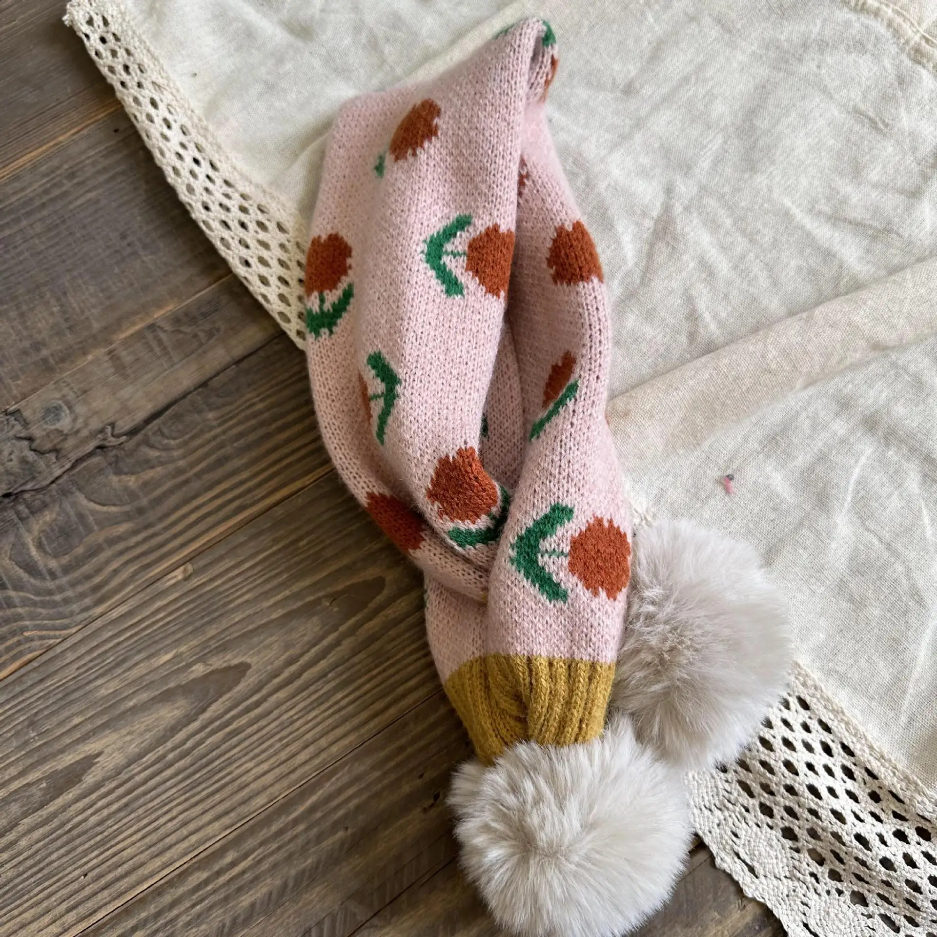 3-14 Years Korean Style Children's Scarf Winter Fashion Ins Cute Little Flower Knitted Warm Baby Girls Scarfs