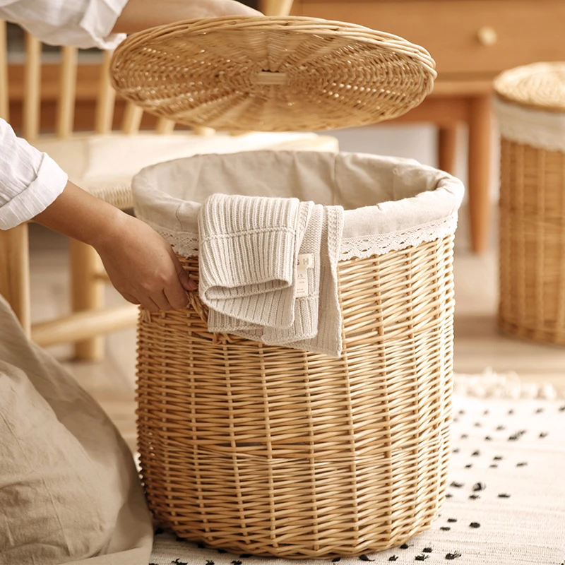

Willow Woven Dirty Laundry Dirty Clothes Basket Household Laundry Basket Toy Snack Basket Storage Organization Laundry Hamper