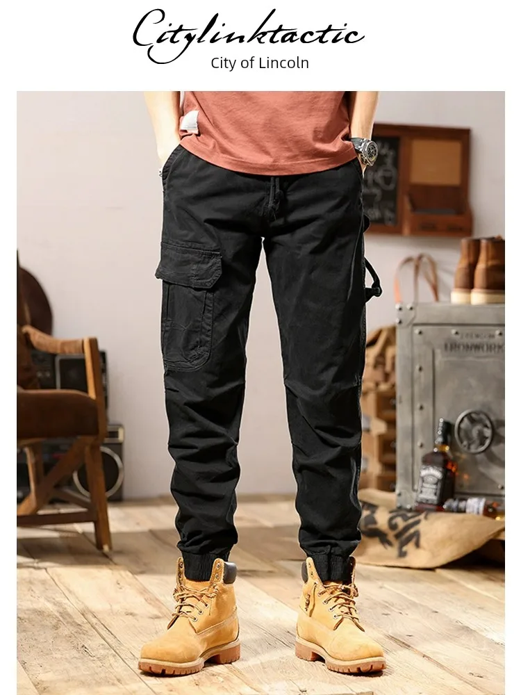 

Citylink TacTic Solid Color Casual 2024 Spring New Slim Fit Straight Leg Cropped Pants For Men