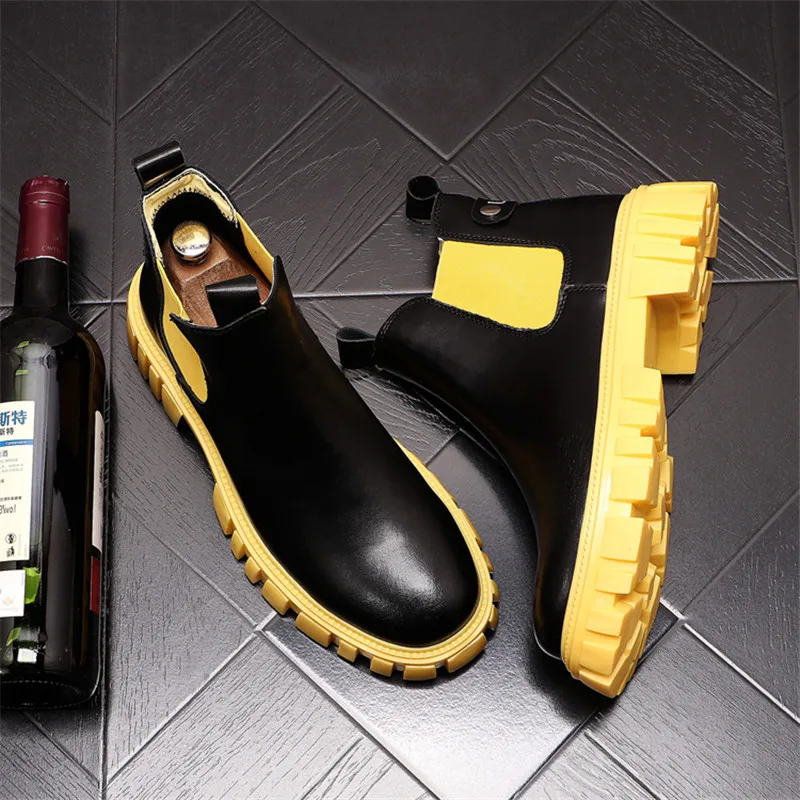 Fashion New Leather Men Casual high tops Shoes motorcycle boots Chelsea boots Young man work Zapatillas Hombre