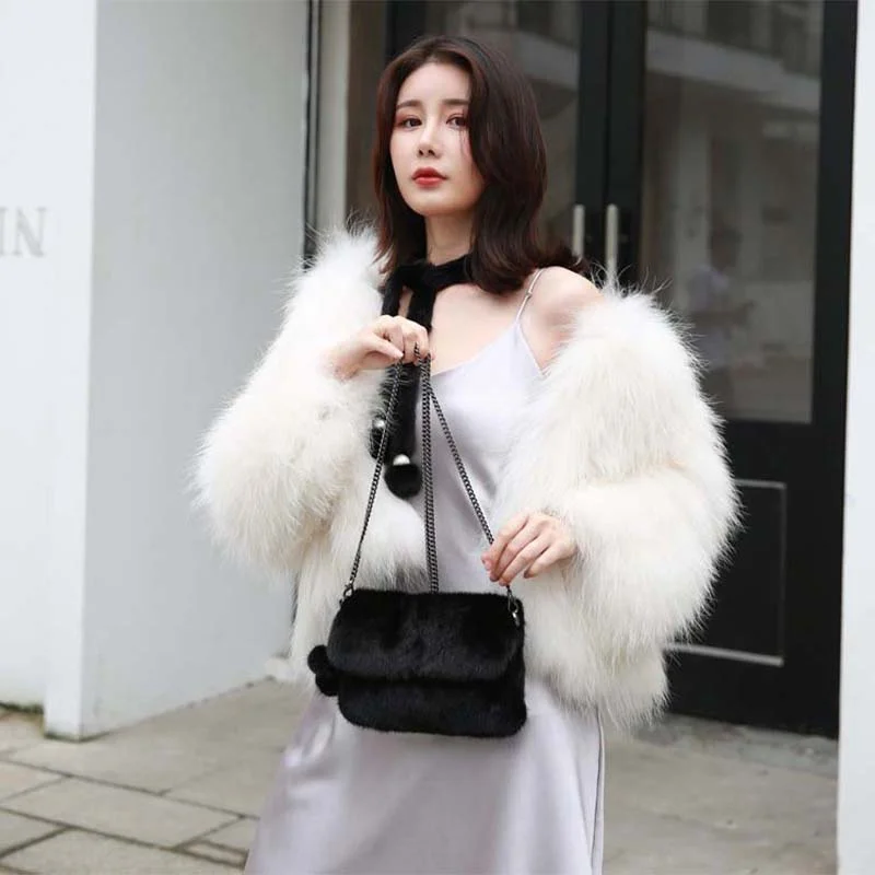 High Quality Women's Diagonal Cross Bag 100% Mink Fur High-end Banquet Handbag Trend Fashion Shoulder Bag Charm Temperament Bag