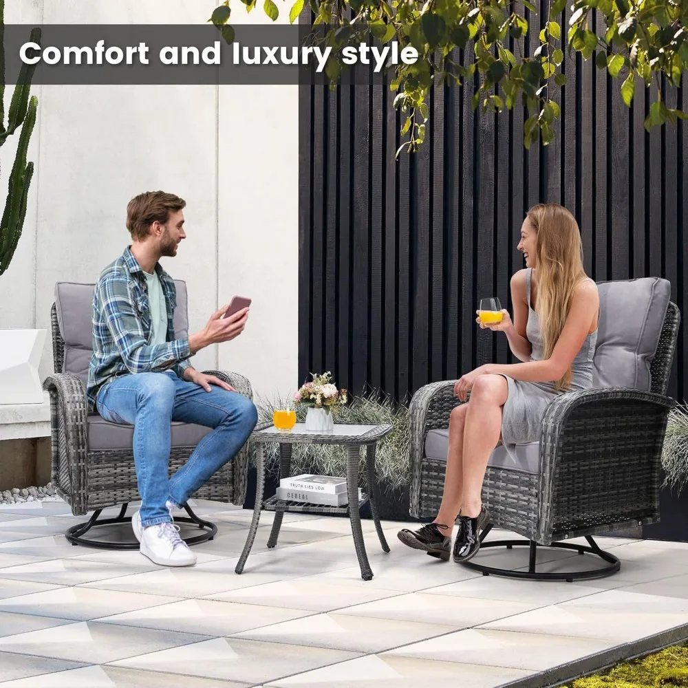 2 Luxury Outdoor Swivel Wicker Glider Patio Chairs with Table Set 3