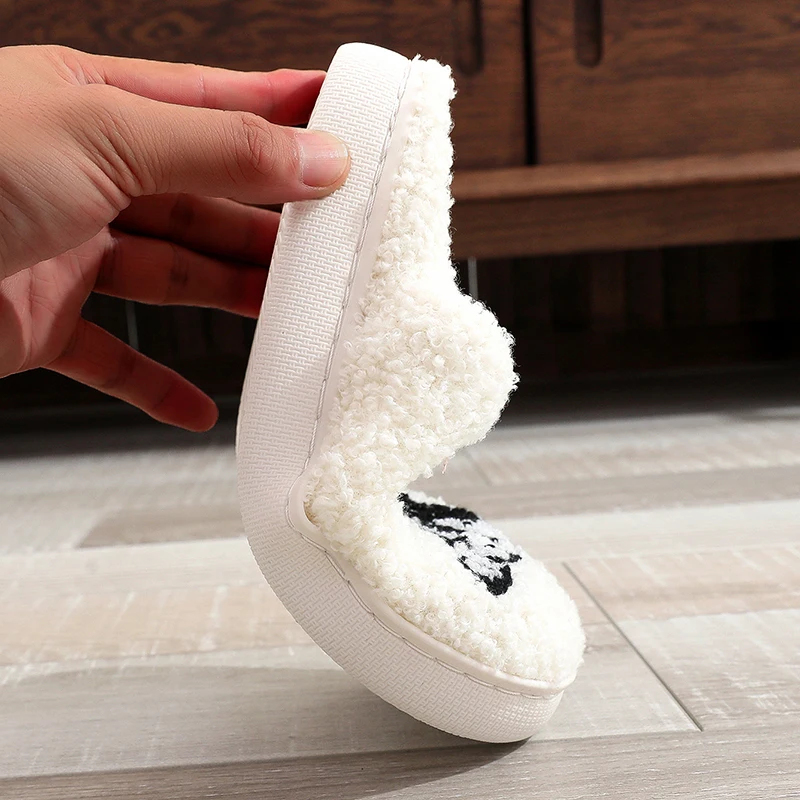 2025 Fashion Eyes Embroidery Plush Slippers Women Indoor Soft Sole Home Cotton Shoes Woman Comfortable Non Slip Flats Slides