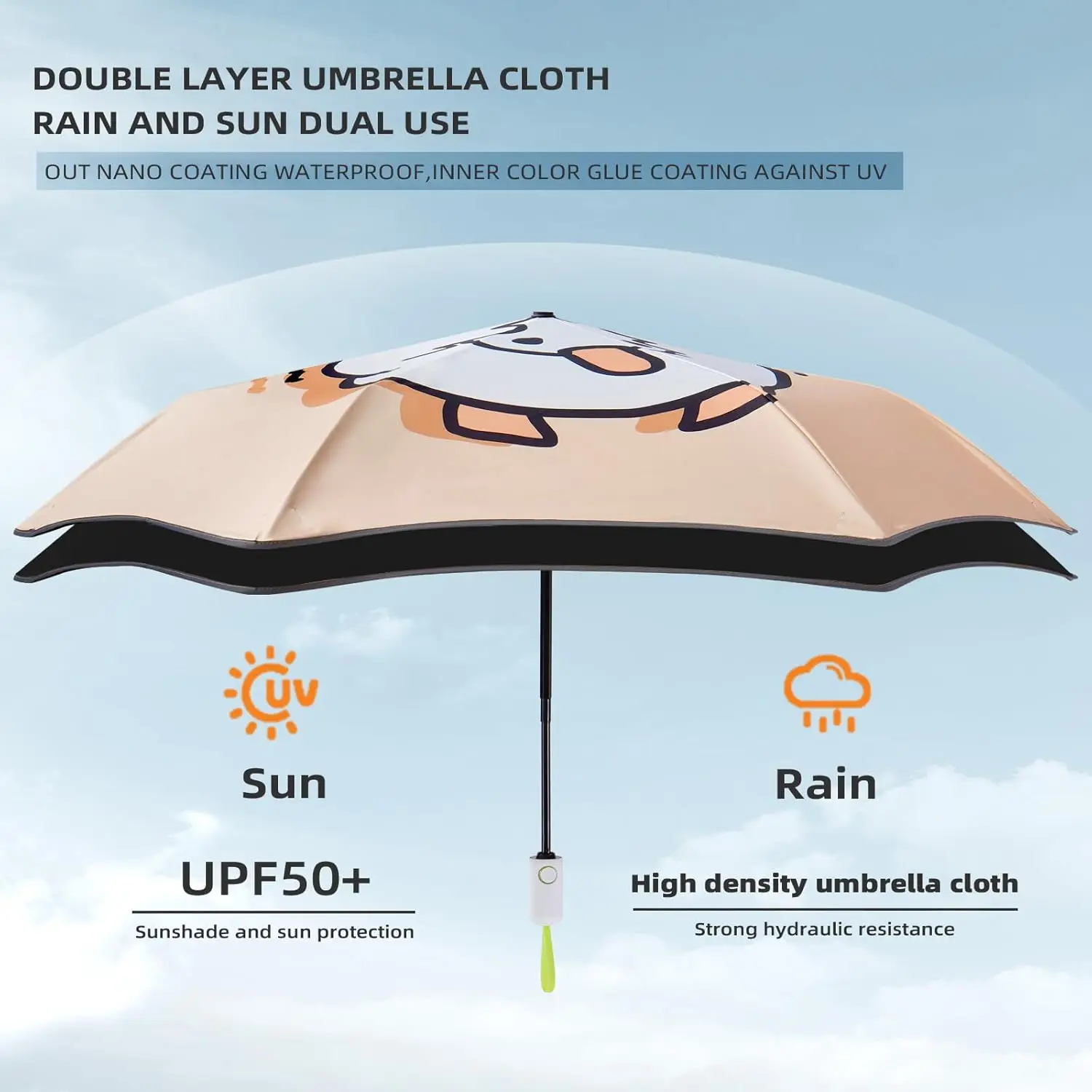 Saferound Folding Umbrella Anti UV Compact Durable Auto Open Close Lightweight Backpack Cute Cartoon Umbrella Girls Boys