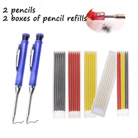 Long Head Solid Carpenter Mechanical Pencil, with Built-in Sharpener, Black Red White Yellow (2 Pencils + 2 Boxes of Refills) 1