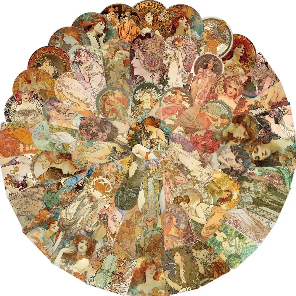60PCS Vintage Medieval Painting Stickers Poster Literature Art Stickers Laptop Bike Luggage Notebook Kid Decal Sticker