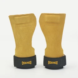 Premium Cowhide Palm Guards with Wrist Wraps for Weightlifting and Fitness Workouts (YELLOW)